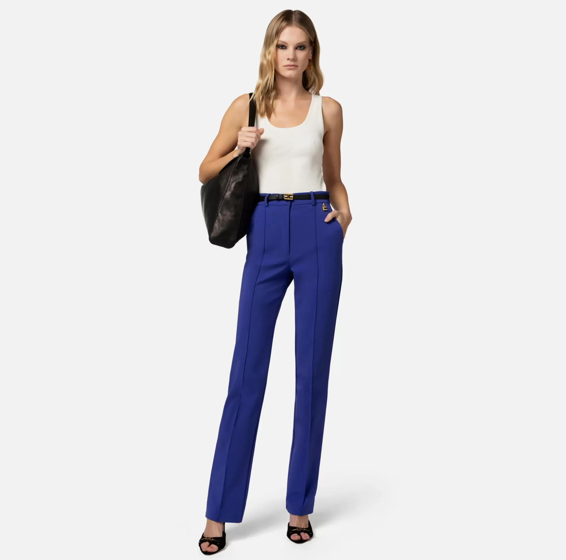 Elisabetta Franchi Pantaloni E Shorts^Pantalone Dritto In Tessuto Tecnico Bielastico Con Charms