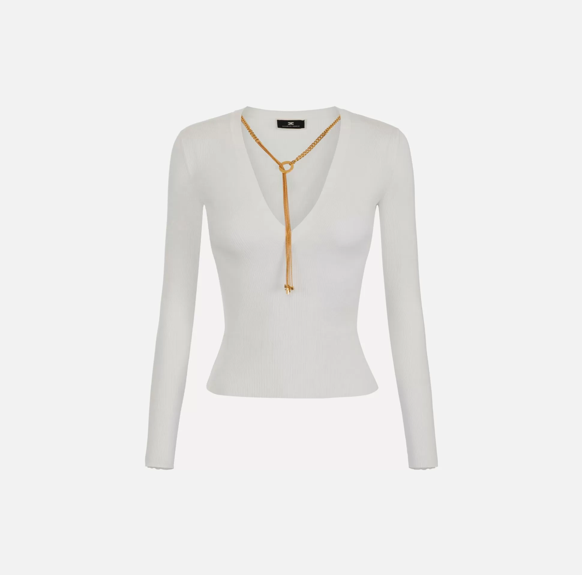 Elisabetta Franchi Maglieria E Felpe^Top A Maniche Lunghe In Viscosa A Costine Con Collana